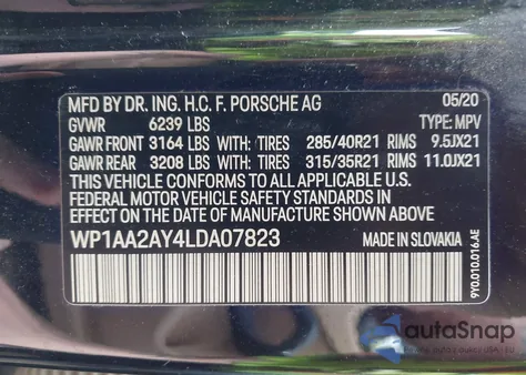 2020 Porsche Cayenne from USA, damaged, VIN WP1AA2AY4LDA07823